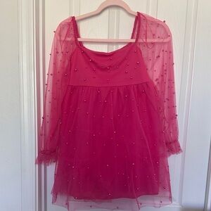 Pink Kids Dress with Sheer Sleeves